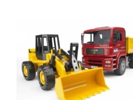 Bruder MAN TGA construction truck and FR 130 articulated road loader toy
