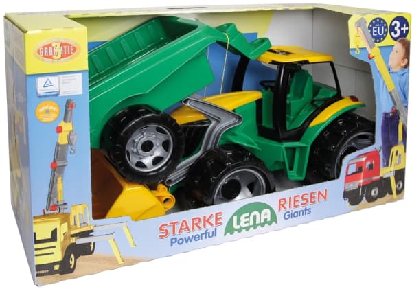 Lena GIGA TRUCKS Tractor with shovel & trailer, Traktor, 3 år, Sort, Grønn, Grå, Gult
