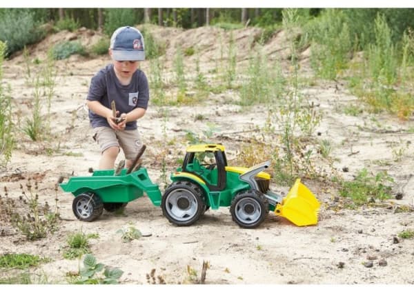 Lena GIGA TRUCKS Tractor with shovel & trailer, Traktor, 3 år, Sort, Grønn, Grå, Gult