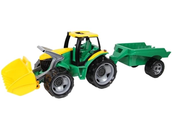 Lena GIGA TRUCKS Tractor with shovel & trailer, Traktor, 3 år, Sort, Grønn, Grå, Gult