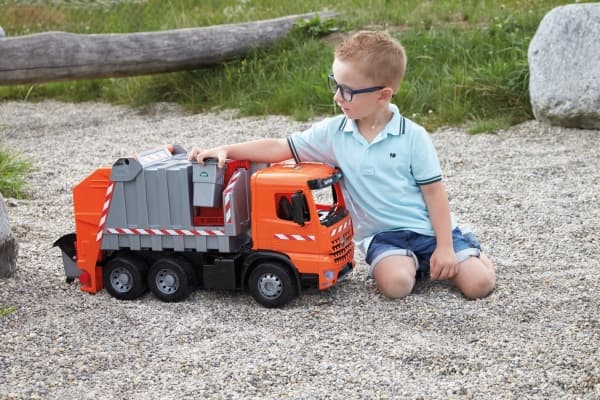 Lena GIGA TRUCKS Garbage truck Arocs with labels, Søppelbil, Garbage truck, 3 år, Plast, Grå, Oransje