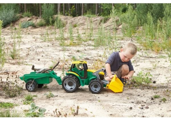 Lena GIGA TRUCKS Tractor with shovel & trailer, Traktor, 3 År, Svart, Grön, Grå, Gul