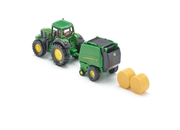 Siku John Deere Tractor with round baler, Maastoajoneuvon pienoismalli, 3 vuosi/vuosia, Vihreä, Keltainen