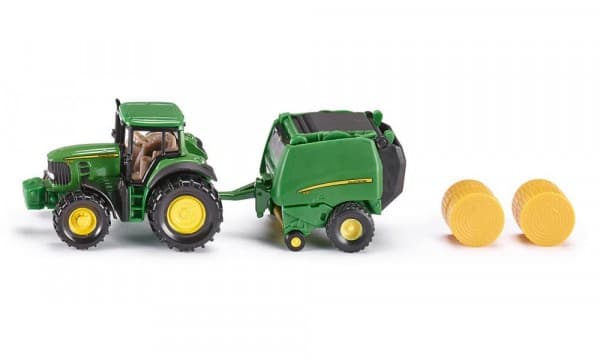 Siku John Deere Tractor with round baler, Maastoajoneuvon pienoismalli, 3 vuosi/vuosia, Vihreä, Keltainen