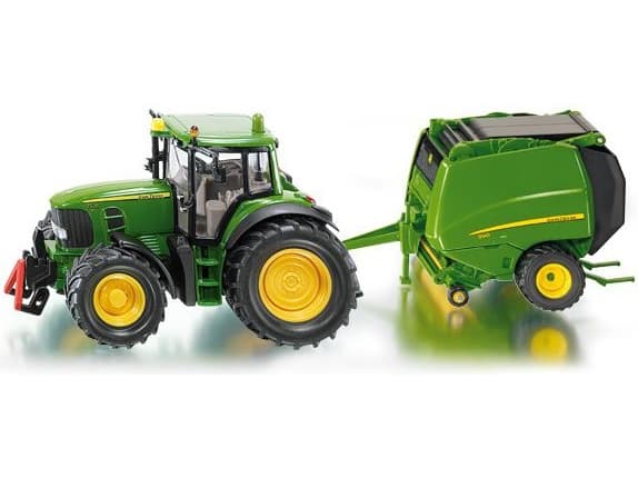 Siku John Deere Tractor with round baler, Maastoajoneuvon pienoismalli, 3 vuosi/vuosia, Vihreä, Keltainen