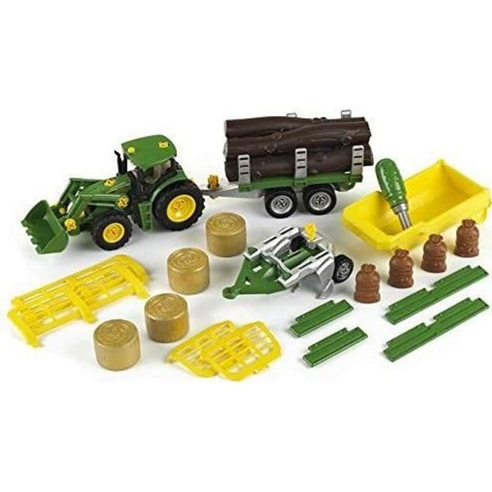 KLEIN - JOHN DEERE Traktor med tip, plov og trailer