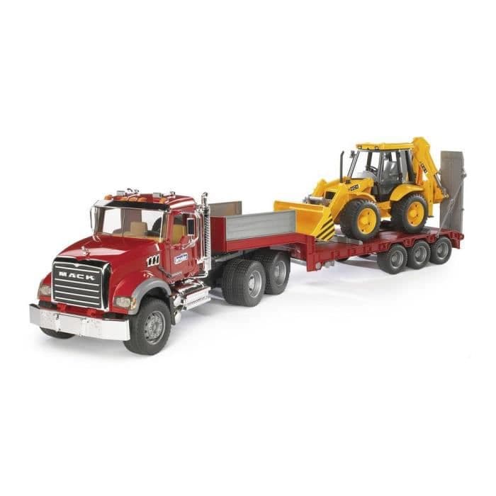 BRUDER - 2813 - MACK transportbil med JCB 4CX rendegraver - Skala 1: 16. - 93.5 cm