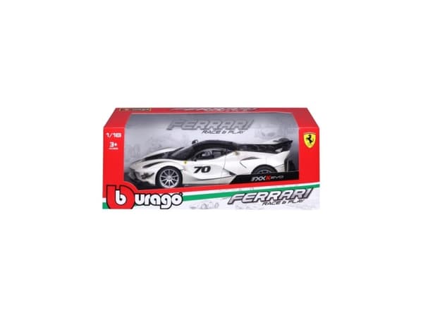 BBURAGO Ferrari FXX-K EVO 1:18 weiss, Superbil, Montert på forhånd, 1:18, Ferrari FXX-K EVO, Alle kjønn, Metall, Plast