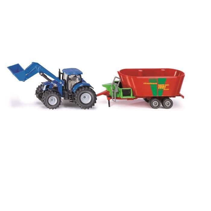 SIKU New Holland med frontlæsser og foderblander Strautmann skala 1/50