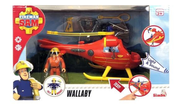 Brannmann Sam Helikopter Wallaby med Tom Thomas-figur L24 cm