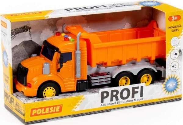 Polesie 86297 "Profi" drevet dumper, oransje, lys, lyd i boks