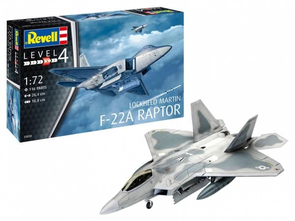 Revell Lockheed Martin F-22A Raptor, Fly, Monteringssett, 1:72, Lockheed Martin F-22A Raptor, Alle kjønn, 116 stykker