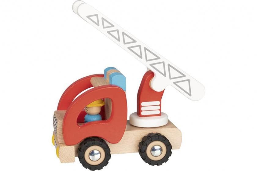 brandbil junior 17 x 9 x 14 cm trä röd/naturel
