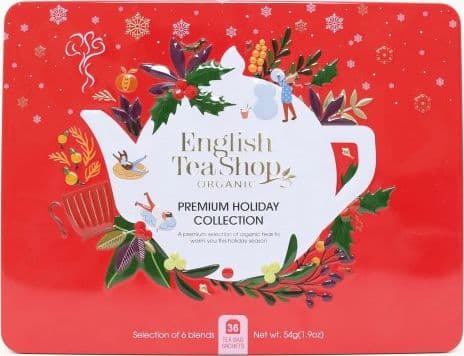 English Tea Sho A set of Premium Holiday Collection teas in a decorative red BIO 44 g tin