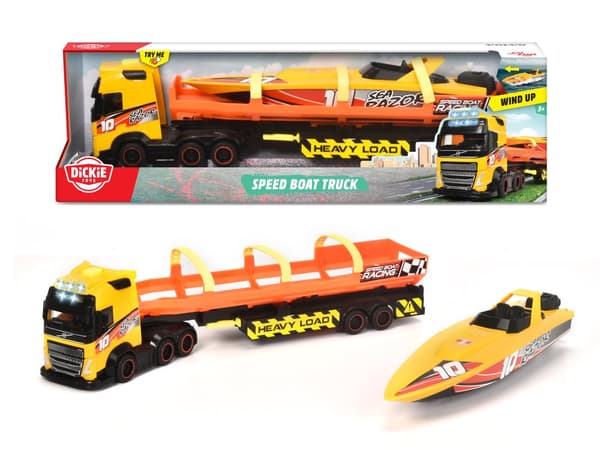 Volvo lastebil med tilhenger og båt fra Dickie Toys