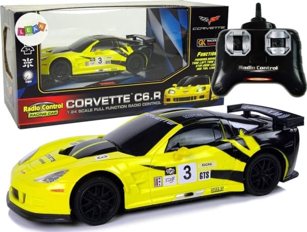 LeanToys urheiluauto R/C 1:24 Corvette keltainen C6.R 2.4 G valot