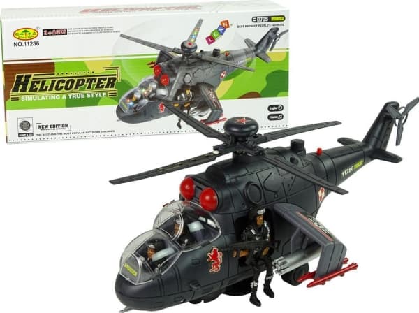 LeanToys Helikopter Stora vingar Ljus Svart Ljud Roterar