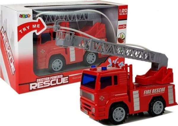 LeanToys brannbil brannvesen med batteridrevet stige med vann 1:20 LEAN-leker