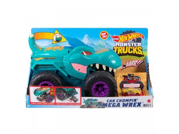 Hot Wheels Monster Trucks Car Chompin'' Mega-Wrex-fordon, Fordonsset, 4 År, AA, Plast, Metall, Multifärg