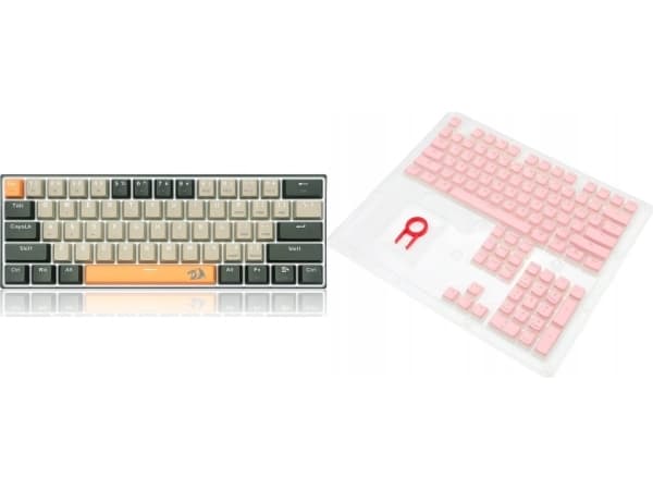 Klawiatura Redragon Redragon K606 Lakshmi röd strömbrytare (K606-OG&amp;GY&amp;BK) + A130 PBT Doubleshot rosa nyckelkapslar (A130 Pink)