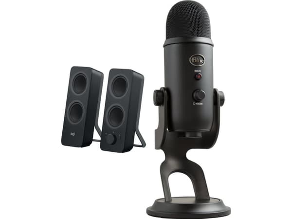 Logitech Z207 datamaskinhøyttalere (980-001295) + Yeti USB Blackout (988-000229)