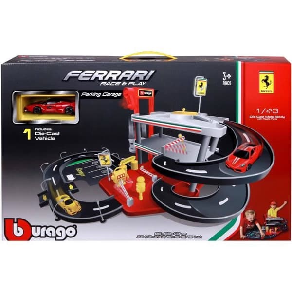 Ferrari Race&Play garage 3 nivåer med 1 bil i skala 1/43 - BURAGO
