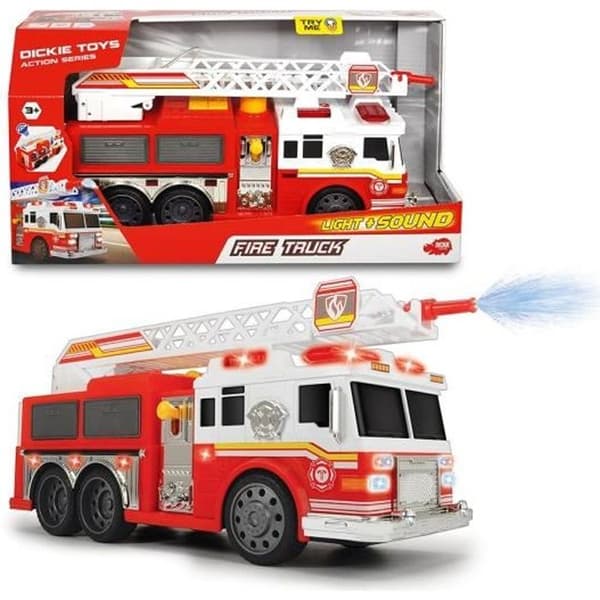 Dickie Toys Fire Truck - Gratis hjul, ljud- och ljuseffekter, vattenstav och rörlig stege