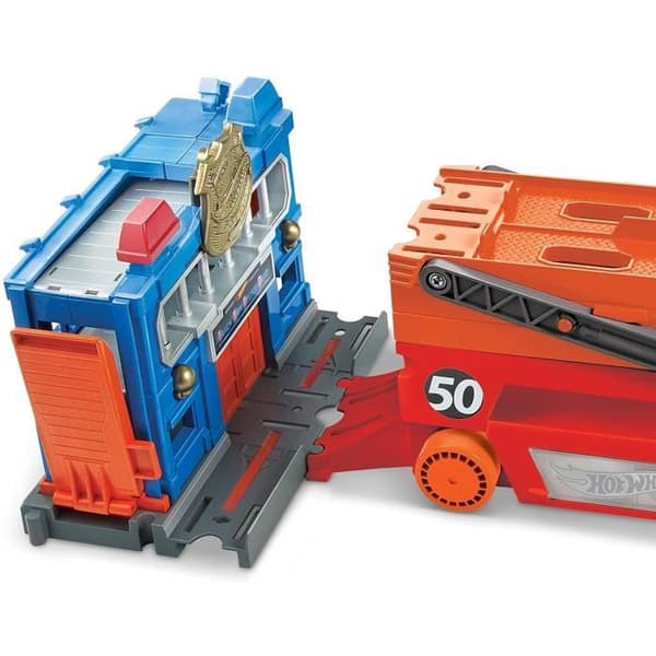 Miniatyr biltransporter - HOT WHEELS - Mega Transporter - 6 våningar - Sammankopplingsorange spår
