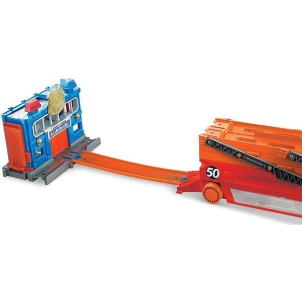 Miniatyr biltransporter - HOT WHEELS - Mega Transporter - 6 våningar - Sammankopplingsorange spår