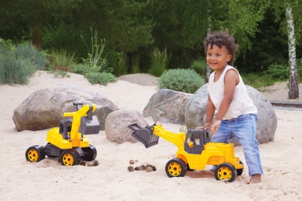 Lena GIGA TRUCKS SM02217, Grävmaskin, 3 År, Plast, Trä, Grå, Gul