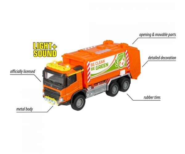 Majorette Volvo Truck Garbge Collector, Sopbil, 3 År, AAA, Metall, Plast, Svart, Orange, Gul