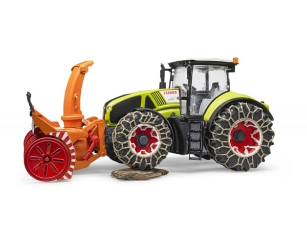 Bruder Claas Axion 950 tractor with snow chains and snowblower toy