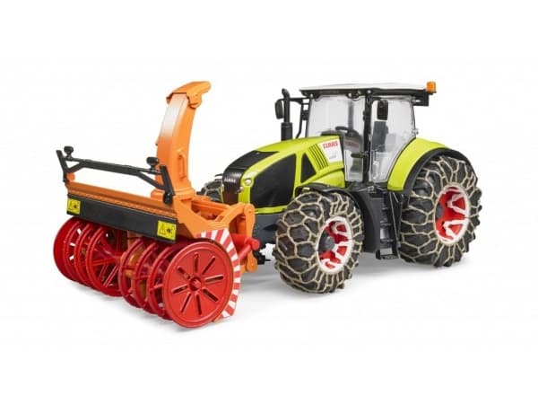 Bruder Claas Axion 950 tractor with snow chains and snowblower toy
