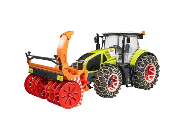Bruder Claas Axion 950 tractor with snow chains and snowblower toy