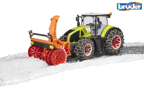 Bruder Claas Axion 950 tractor with snow chains and snowblower toy