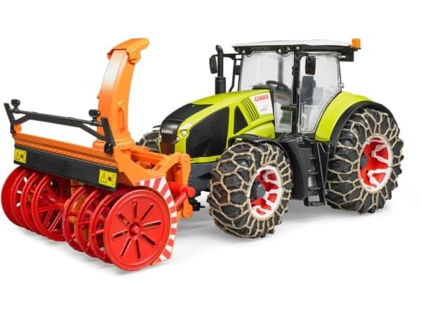 Bruder Claas Axion 950 tractor with snow chains and snowblower toy
