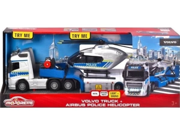 Majorette Majorette Grand polis Volvo lastbil med släp och helikopter