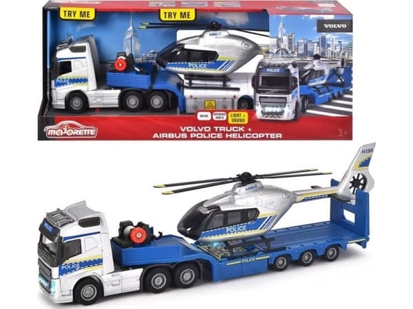Majorette Majorette Grand polis Volvo lastbil med släp och helikopter