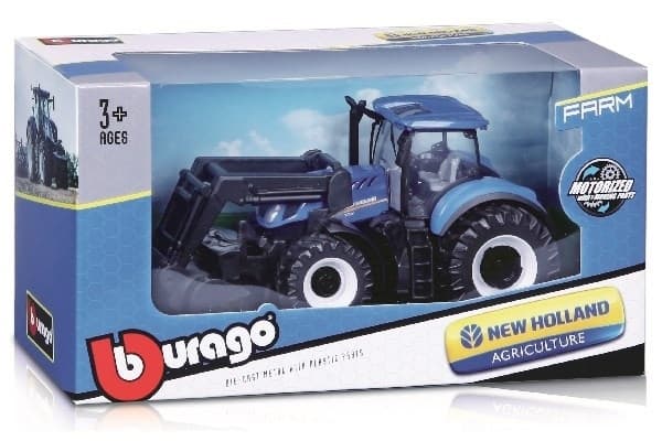 BURAGO Tractor w/front loader N.H. T7.615 10cm blue
