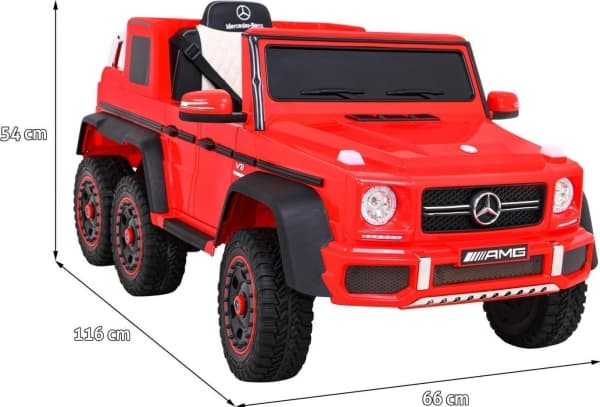 Mercedes G63 AMG batteribil röd + fjärrkontroll + 6 EVA-hjul + långsam start + MP3 LED