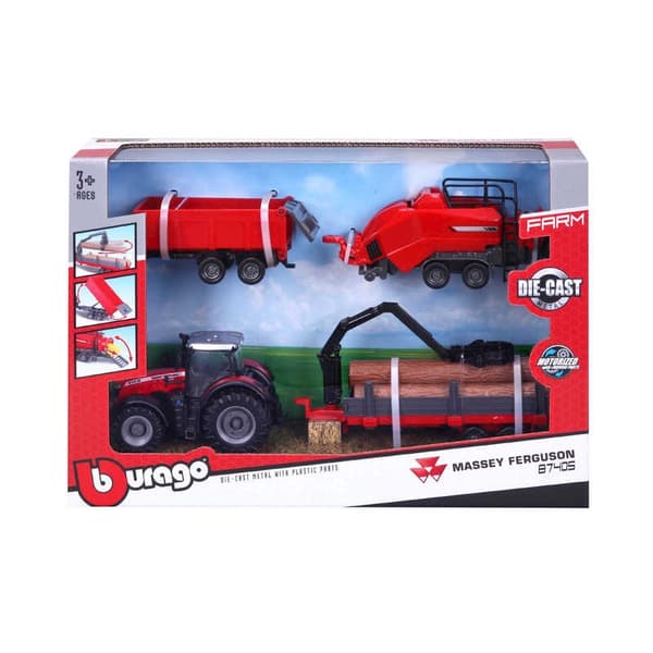 Massey Ferguson 8740s Jordbrukstraktor med 3 Släpvagnstillbehör 10 cm