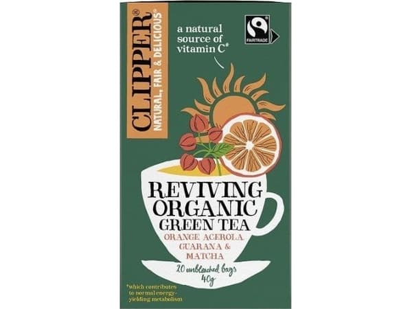 Clipper HERBATA ZIELONA Z ACEROLĄ, GUARANĄ I MATCHĄ "OŻYWIENIE" FAIR TRADE BIO (20 x 2 g) 40 g - CLIPPER