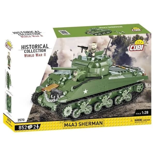 Modellsats - COBI - 2570 - M4A3 SHERMAN - Grön färg - För barn från 6 år - Inredning