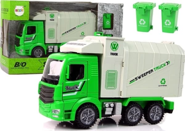 LeanToys Grön sopbil Flyttbar container Lysande hjul