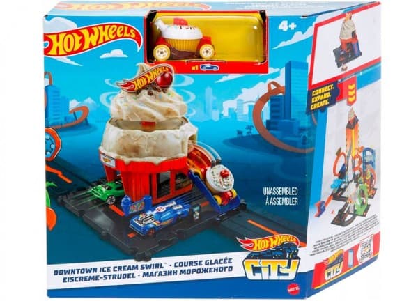 Hot Wheels City Downtown Ice Cream Swirl lekesett - Vehicle & Track Set - 4 år - Plast - Flerfarget (HDR24 HKX38)