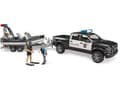 Miniatyrbild 3 av 5: Bruder Dodge Ram 2500 Police pickup truck, trailer, boat, 2 figures and L&S toy