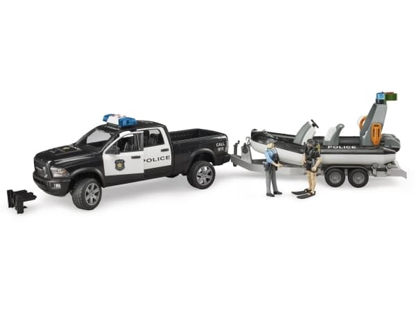 Bruder Dodge Ram 2500 Police pickup truck, trailer, boat, 2 figures and L&S toy