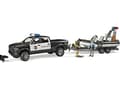 Miniatyrbild 1 av 5: Bruder Dodge Ram 2500 Police pickup truck, trailer, boat, 2 figures and L&S toy