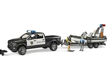 Bruder Dodge Ram 2500 Police pickup truck, trailer, boat, 2 figures and L&S toy