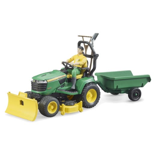 Bruder Bworld John Deere grästraktor med släp och trädgårdsmästare